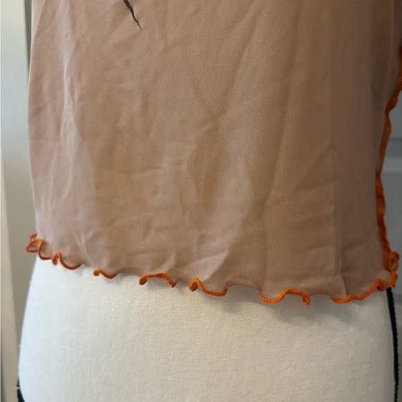 Urban Outfitters tan mesh floral graphic long sleeve cropped top size L - Picture 9 of 15